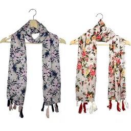 POSHAMPAA be desi Pack of 2 Women Floral Printed Scarf with Tassels-picture-15