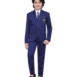 BT DEZINES Full Sleeves Solid Shawl Collared 5 Piece Terry Rayon Suit Set - Royal Blue-picture-11