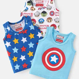 Babyhug Marvel 100% Cotton Knit Sleeveless Sando with Avengers Print Pack of 3- Multicolor-image-22