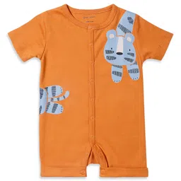 My Milestones 100% Cotton Half Sleeves Tiger Printed Romper - Orange-picture-40