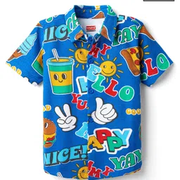 Babyhug Cotton Knit Half Sleeves Shirt With Text Print - Blue-picture-19