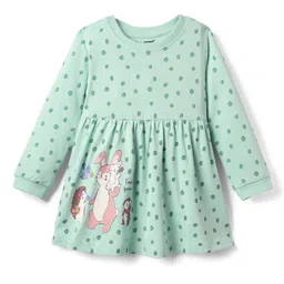 CUCUMBER Interlock Knit Full Sleeves Frock With Animal Print - Light Blue image 1