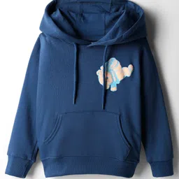 Taeko Fleece Knit Full Sleeves Hooded Sweatshirt With Teddy Bear Print & Kangaroo Pockets - Blue-picture-21