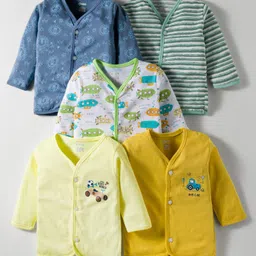 OHMS Single Jersey Knit Full Sleeves Striped Jhablas with Vehicle Print Pack of 5 - Multicolor-picture-38