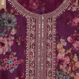 KULEESH Ethnic Motifs Printed Sequinned Silk Chiffon Semi-Stitched Dress Material image 5