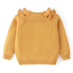 Babyoye Knitted Full Sleeves Front Open Sweater with Floral Embroidery & Frill Detailing - Yellow image 2