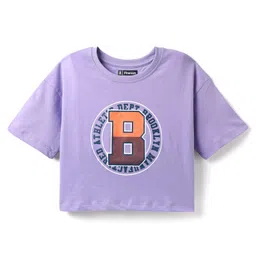 Pine Kids Cotton Knit Half Drop Shoulder Sleeves T-Shirt with Text Print - Lavender image 2