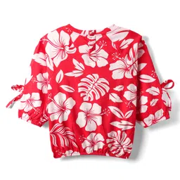 Babyhug Cotton Knit Three Fourth Raglan Sleeves With Floral Print - Red image 2