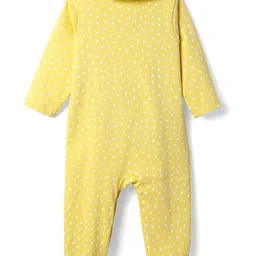 Babyhug Cotton Knit Peter Pan Collar Full Sleeves Footed Sleep Suit With Polka Dots & Tropical Theme Print - Yellow image 2