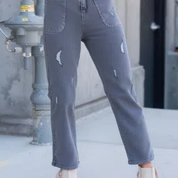 Hayler Women Regular Fit Mid-Rise Low Distress Light Fade Stretchable Jeans-image-14