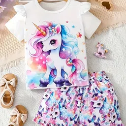 Xsole Girls Printed Round Neck T-shirt & Shorts-image-56