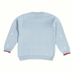 kids of greendeer Greendeer 100% Cotton Full Sleeves Polar Bear Designed & Striped Sweater & Pant With Cap Set - Blue & Red image 4