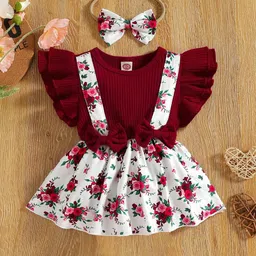 YK Girls Colourblocked Flutter Sleeves Fit and Flare Dress-picture-31