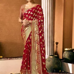 SANISA Ethnic Motifs Zari Poly Georgette Heavy Work Saree-picture-19