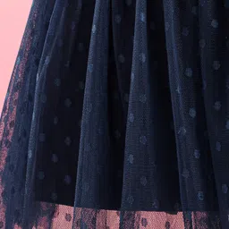 Mark & Mia Cap Sleeves Partywear Frock With Floral Print - White & Navy Blue image 5