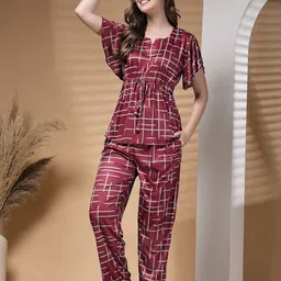 ETC Geometric Printed Notch Neck Satin Kaftan With Pyjama-picture-16