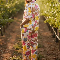 Kethi Fashion Floral Printed Lapel Collar Shirt & Trousers Co-Ord Set image 5