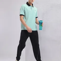 HRX by Hrithik Roshan Contrast Polo Collar T-shirt with Reflective Brand Logo Detail image 2