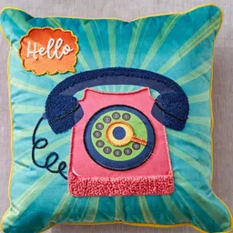 Home Centre Blue & Pink Embroidered Pre-FilledSquare Cushions-image-87