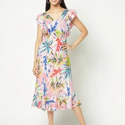 GLITO X Tropical Print Flutter Sleeve Ruffled Fit & Flare Midi Dress-picture-23