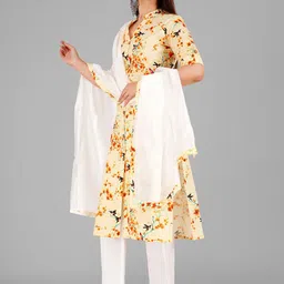 rf clothes Floral Printed Mandarin Collar Pure Cotton A-Line Kurta With Trouser & Dupatta image 5