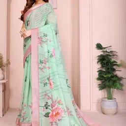 GAYATRI PATEL Floral Pure Linen Saree image 2