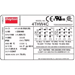 DAYTON 1/3 HP Three Phase Face Mount General Purpose Motor, 4THW4 image 3