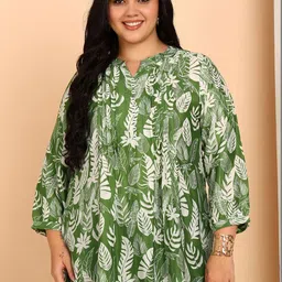 YASH GALLERY Botanical Printed Mandarin Collar Kurti-image-58
