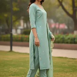 Moda Rapido Women Ethnic Motifs Embroidered Regular Kurta with Trousers & With Dupatta image 4