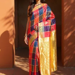 Anouk Rustic Checked Heavy Work Banarasi Saree-image-16