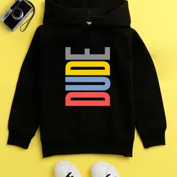 NUSYL Cotton Fleece Unisex Full Sleeves Dude Print Hooded Sweatshirt - Black-picture-16