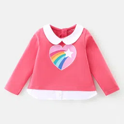 Babyhug 100% Cotton Knit Full Sleeves Overlap Peterpan Collar T-Shirt With Graphics - Pink & White-picture-37