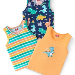 Babyhug 100% Cotton Knit Sleeveless Dino Printed Sando Pack of 3 - Blue & Orange-picture-14