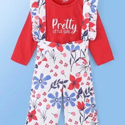 Doodle Poodle 100% Cotton Floral Printed Dungaree & Inner Tee Set - Red & White-picture-11
