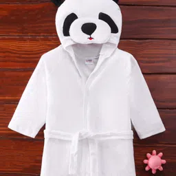 Ben Benny Terry Cotton Hooded Full Sleeves Bath Robe With Panda Applique -White-picture-22