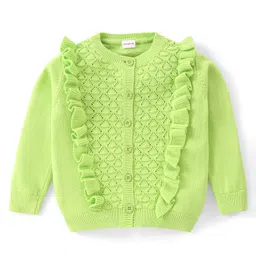 Babyhug Knitted Full Sleeves Front Open  Sweater with Cable Knit Design - Lime Green-picture-25