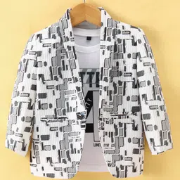 Radutu Full Sleeves Abstract Printed Blazer With Tee Set - Light Grey & White-picture-10