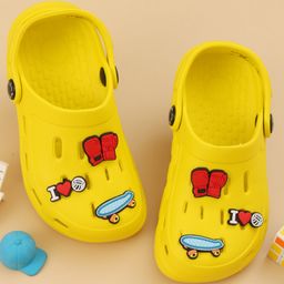 Yellow Bee Skateboard Applique Detailed Perforated Slingback Clogs - Yellow-picture-0