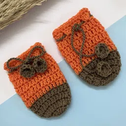 Little Peas Colour Blocked Handmade Crochet Mittens - Orange & Brown-picture-19