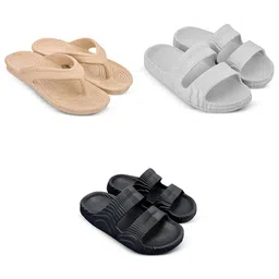 Feel alive Men Set Of 3 Self Design EVA Casual Sliders Flip Flops-picture-15
