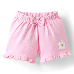 Babyoye 100% Cotton Knit With Eco Jiva Finish Swan & Floral Printed Shorts With Bow Applique Pack of 3 - Pink & Yellow image 2