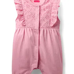 Babyhug 100% Cotton Single Jersey Knit Embroidered Romper With Headband - Pink image 2
