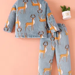 Mark & Mia Full Sleeves Winter Wear Co-ords Night Suit With Animal Print - Grey image 2