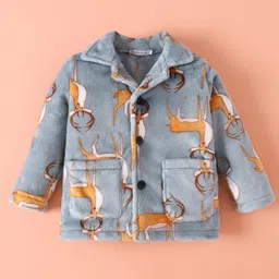 Mark & Mia Full Sleeves Winter Wear Co-ords Night Suit With Animal Print - Grey image 3