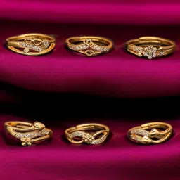 DressBerry Set Of 6 Gold-Plated American Diamond Stone Studded Finger Ring image 5
