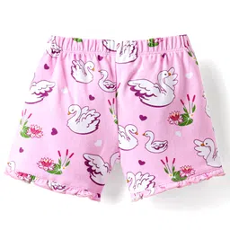 Babyoye 100% Cotton Knit With Eco Jiva Finish Swan & Floral Printed Shorts With Bow Applique Pack of 3 - Pink & Yellow image 5
