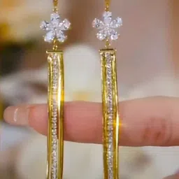 Yugosmile Gold-Plated Crystals Studded Floral Shaped Hoop Earrings-picture-33