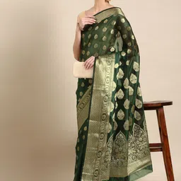 Mitera Ethnic Motifs Zari Organza Kanjeevaram Saree image 1