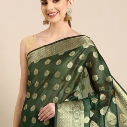 Mitera Ethnic Motifs Zari Organza Kanjeevaram Saree image 2