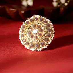 Priyaasi Gold-Plated Stone Studded & Pearl Adjustable Finger Ring-picture-18